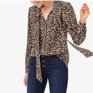 J. Crew Women’s Animal Print Drapey Tie-Neck Blouse Size XL